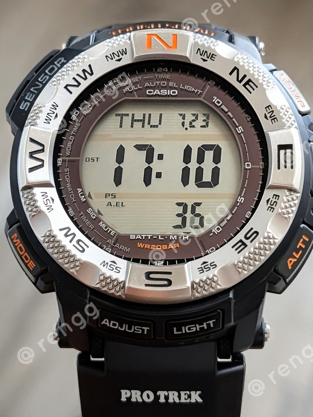 Casio Pro Trek Digital Compass Watch - Black & Silver with Orange Accents